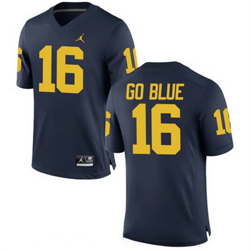 Michigan Wolverines Men's NCAA GO BLUE #16 Navy Alumni Game College Football Jersey XJE1849BT